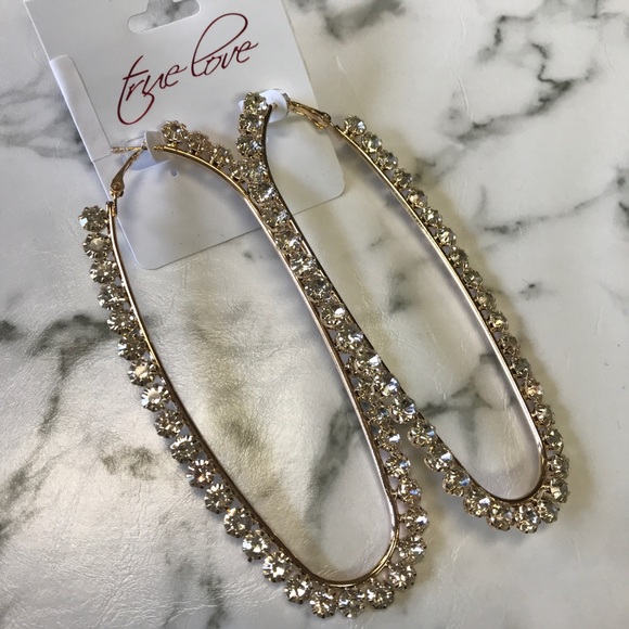 ‼️ Large Oval Rhinestone Diamond Hoop Earrings - Picture 3 of 4